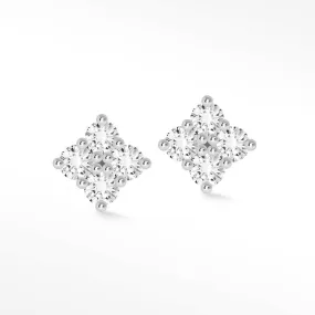 Clover 18k White Gold Diamond Flat Back Threadless Stud Earrings