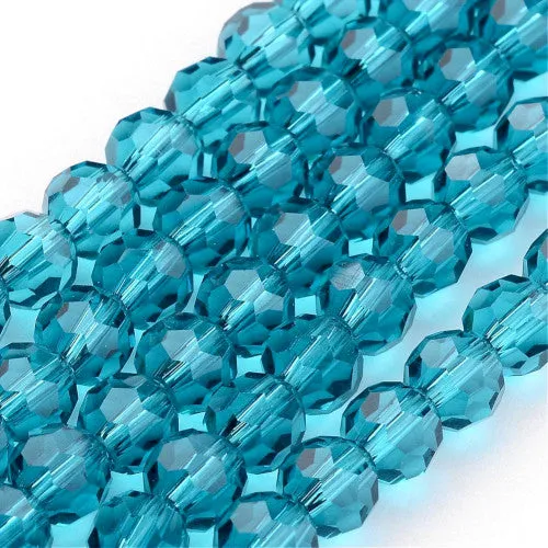 Crystal Glass Beads, Austrian Crystal, Round, Faceted, Cyan, 8mm