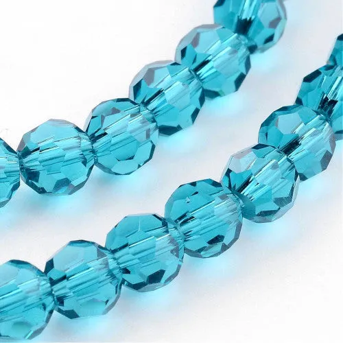 Crystal Glass Beads, Austrian Crystal, Round, Faceted, Cyan, 8mm