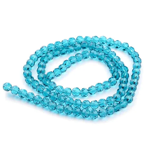 Crystal Glass Beads, Austrian Crystal, Round, Faceted, Cyan, 8mm