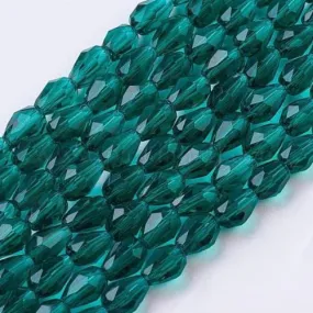 Crystal Glass Beads, Teardrop, Transparent, Faceted, Teal, 11mm