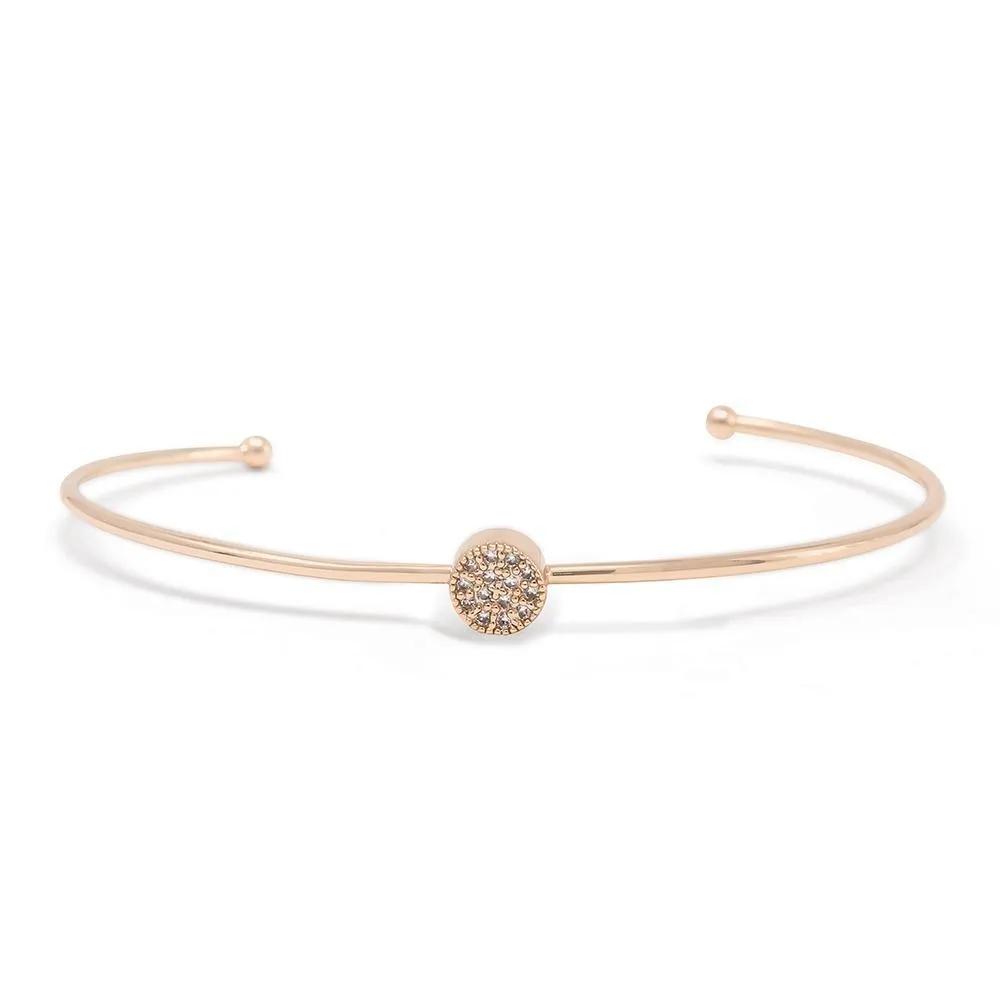 Cubic Zirconia Pave Station Bangle Rose Gold Plated