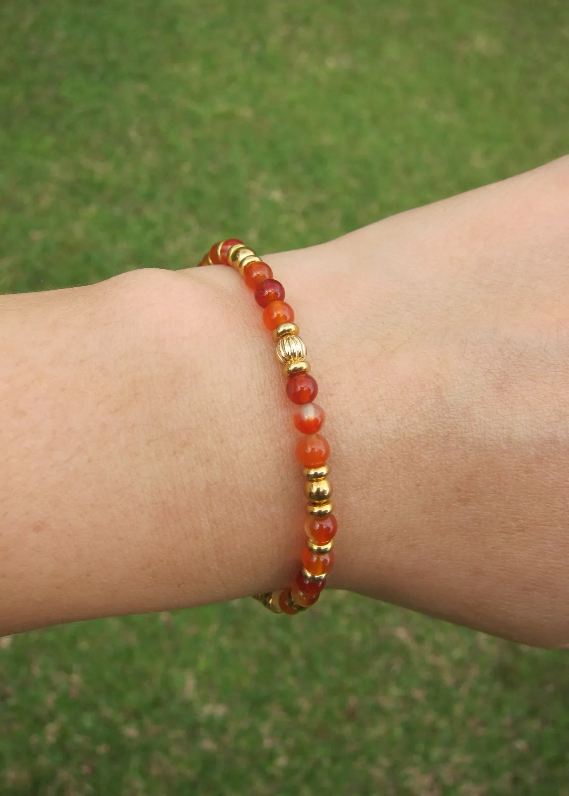 Dainty Carnelian Gemstone Bracelet in Stainless Gold Finish - Sacral Chakra