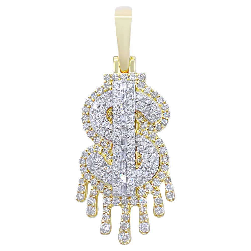 Drip Dollar Sign 1.86cttw Diamond Pendant 10K Yellow Gold