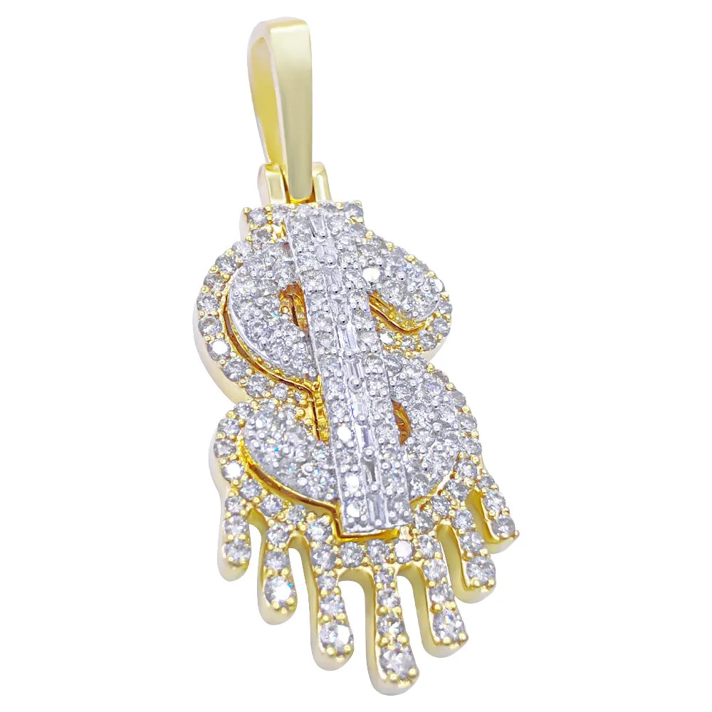 Drip Dollar Sign 1.86cttw Diamond Pendant 10K Yellow Gold