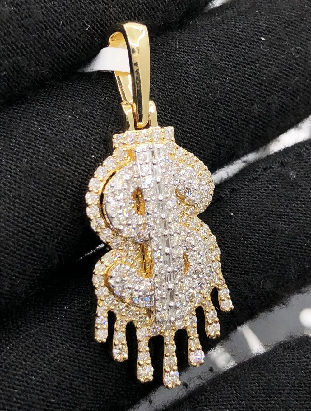 Drip Dollar Sign 1.86cttw Diamond Pendant 10K Yellow Gold