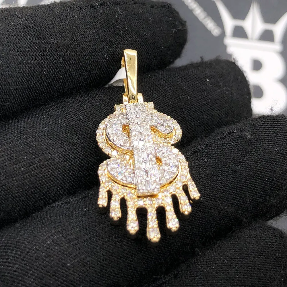 Drip Dollar Sign 1.86cttw Diamond Pendant 10K Yellow Gold