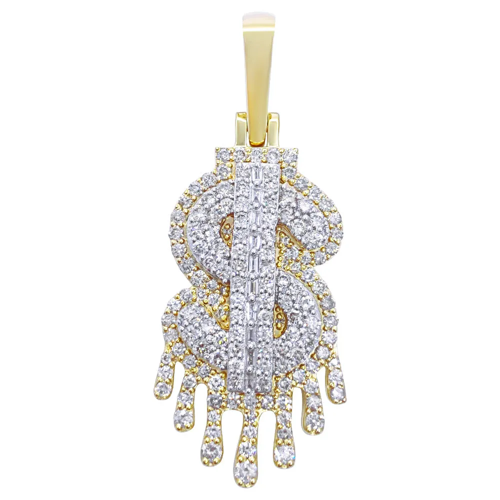 Drip Dollar Sign 1.86cttw Diamond Pendant 10K Yellow Gold