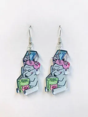 Elephant Piggie Book Earrings, Kids Story Book Earring