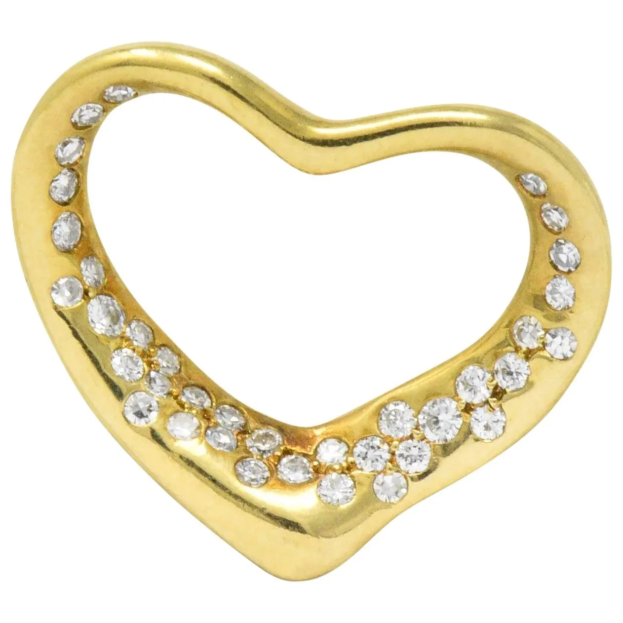 Elsa Peretti Tiffany & Co. 0.35 CTW Diamond 18 Karat Gold 22MM Open Heart Pendant