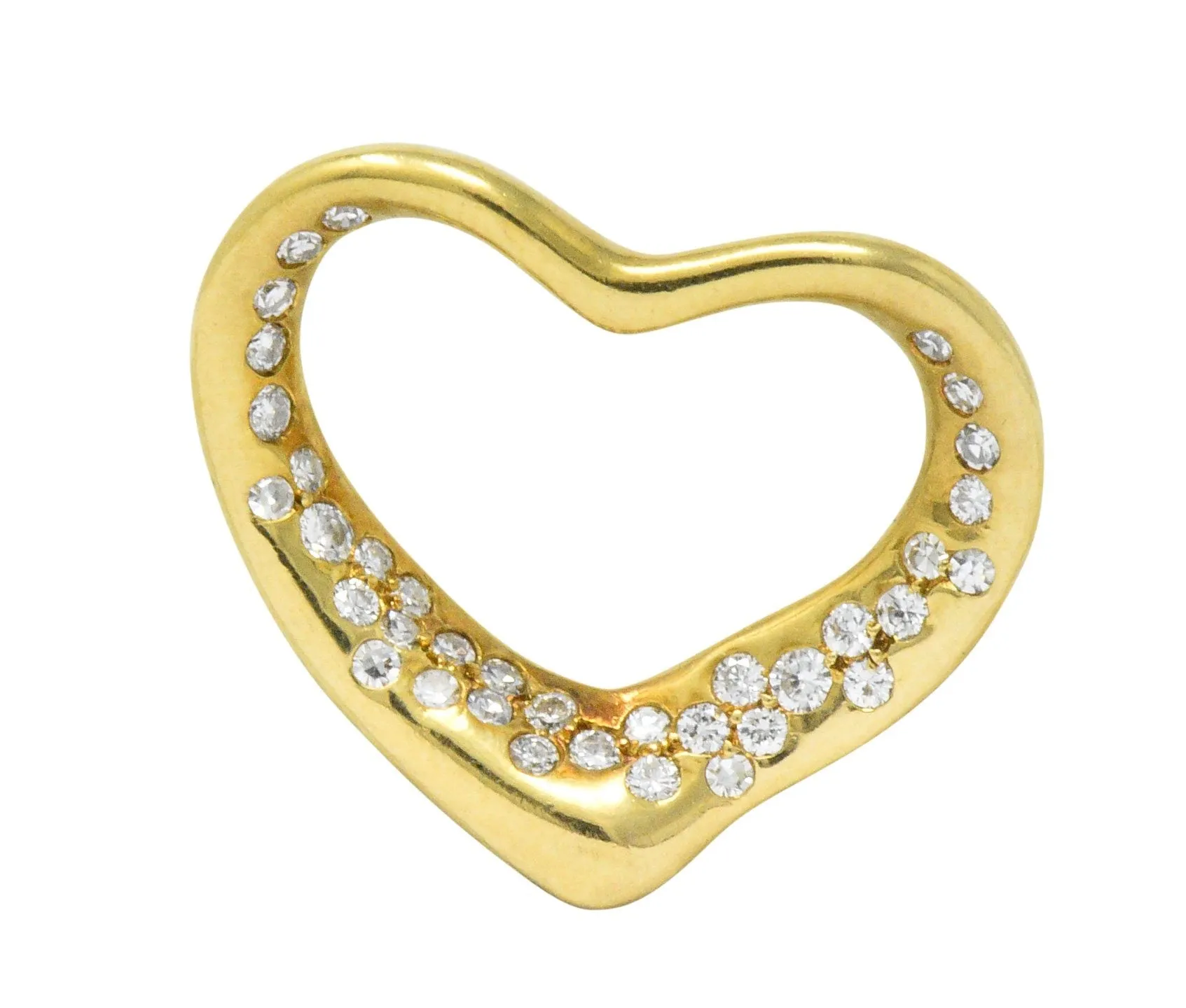 Elsa Peretti Tiffany & Co. 0.35 CTW Diamond 18 Karat Gold 22MM Open Heart Pendant