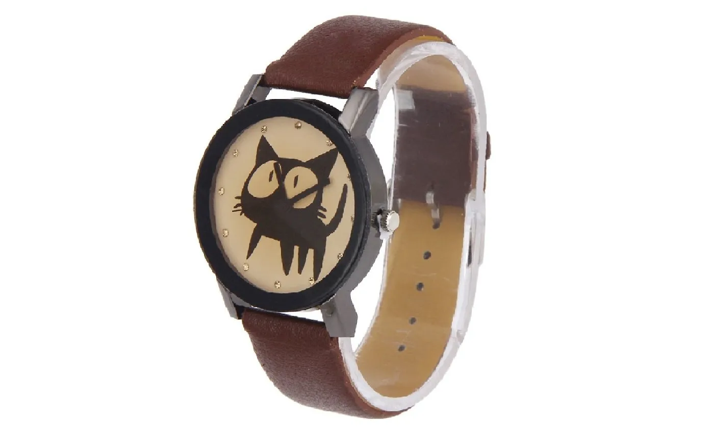 Fashion Cute Cat Print Faux Leather Quartz Analog Wristwatch