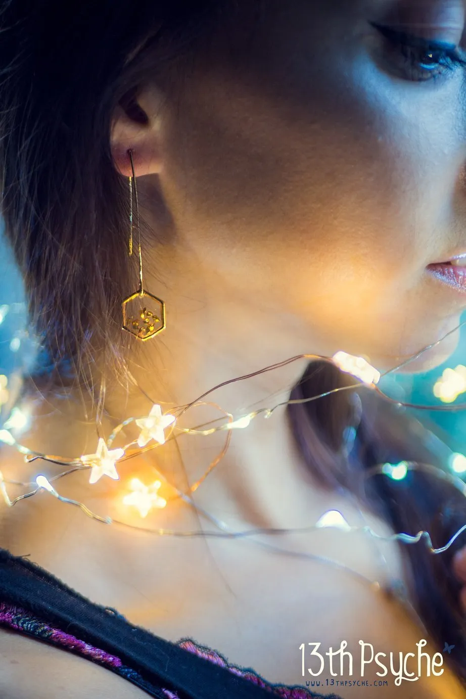 Gold honeycomb hexagon resin earrings