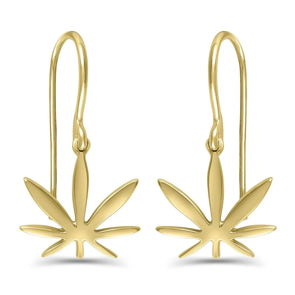 Gold Modern 7 Leaf Hook Earrings