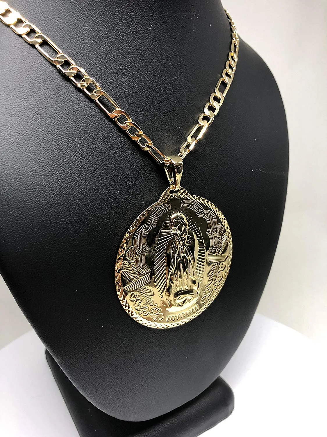 Gold Plated Big XL Virgin Mary Pendant / Virgen Guadalupe XL Grande Medalla Pendant Necklace Chain 26