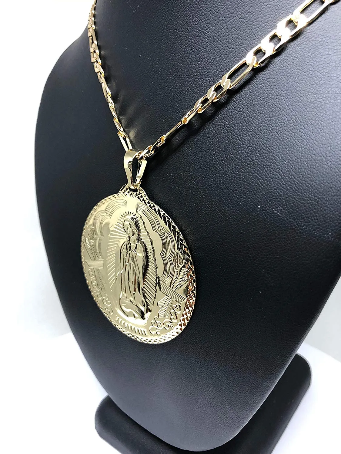 Gold Plated Big XL Virgin Mary Pendant / Virgen Guadalupe XL Grande Medalla Pendant Necklace Chain 26