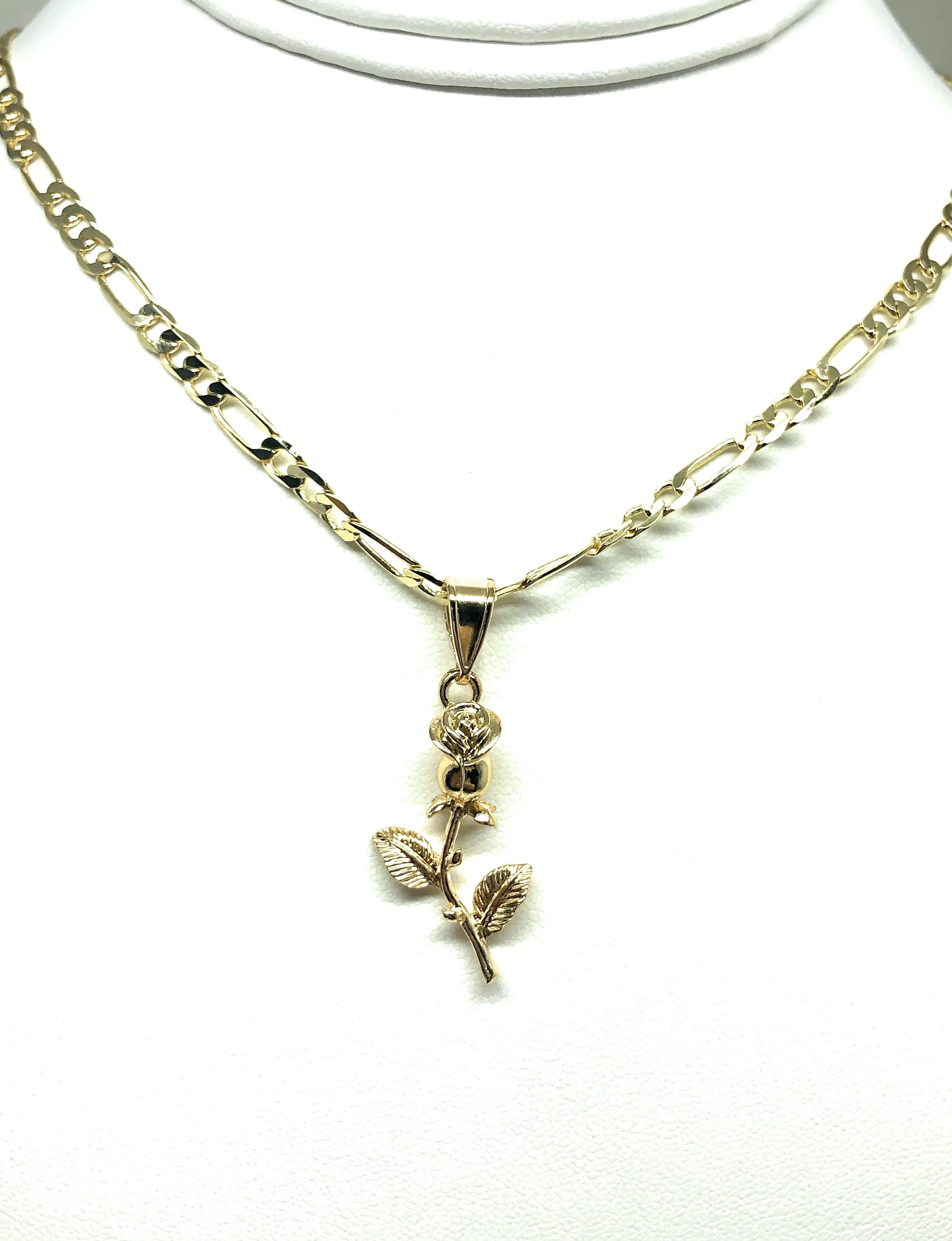 Gold Plated Rose Pendant Necklace Chain 24” Flor Pendant