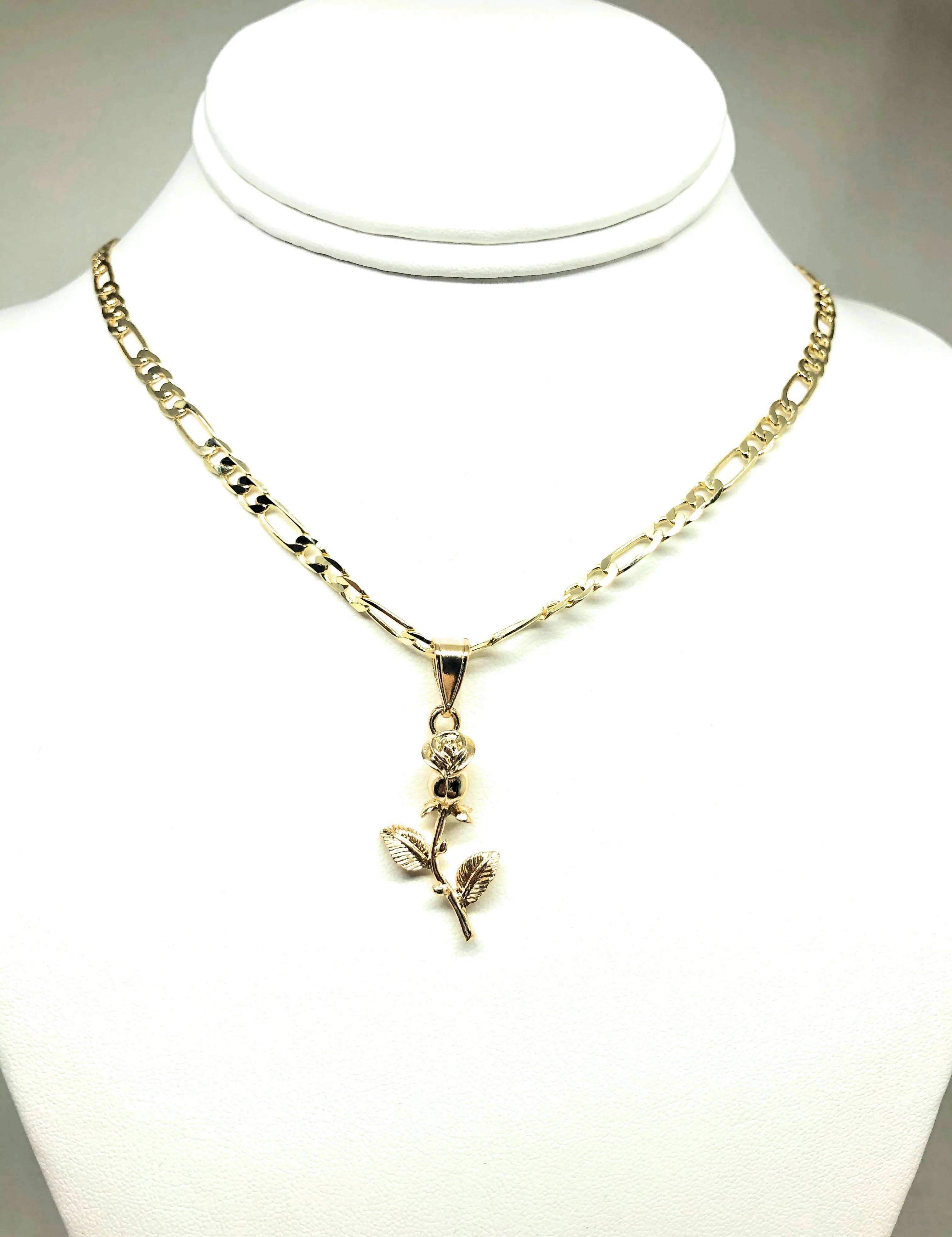 Gold Plated Rose Pendant Necklace Chain 24” Flor Pendant