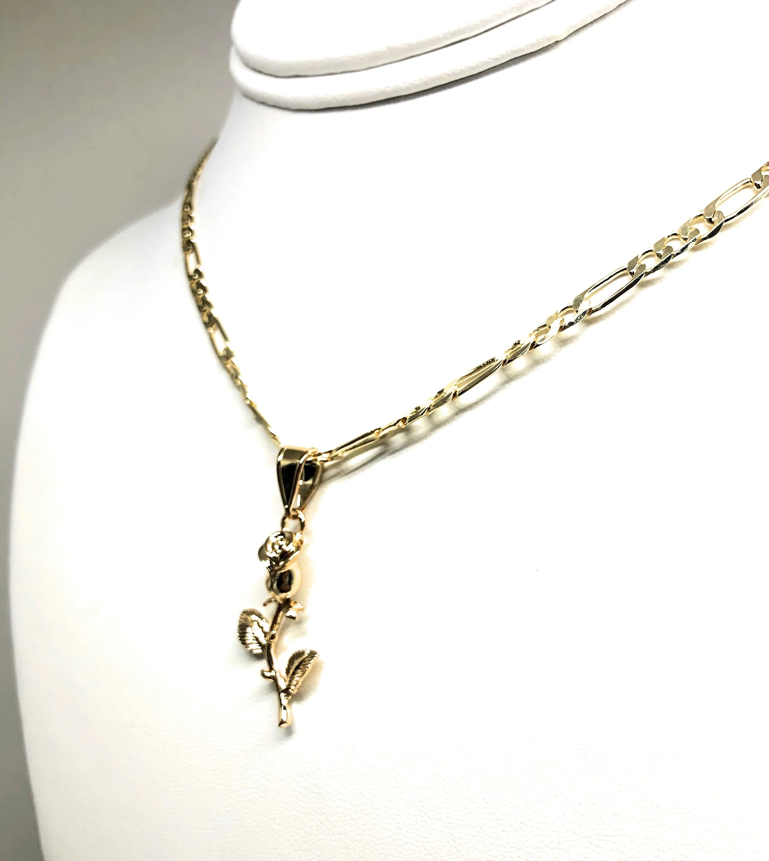 Gold Plated Rose Pendant Necklace Chain 24” Flor Pendant