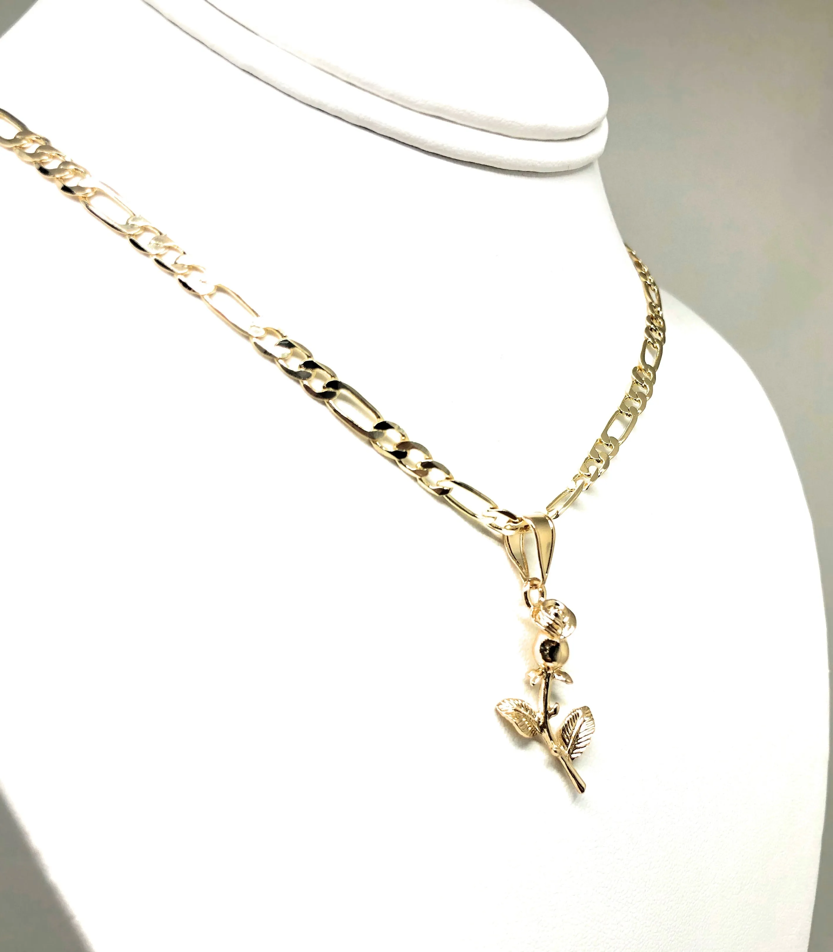 Gold Plated Rose Pendant Necklace Chain 24” Flor Pendant