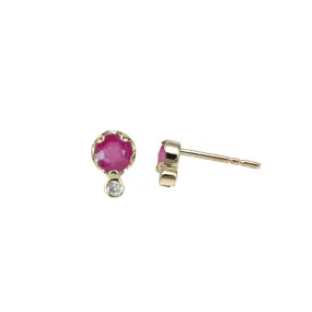 Gold Ruby & Diamond Stud Earrings