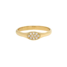 Gold Small Oval Signet Pinky Ring with Pave Diamonds