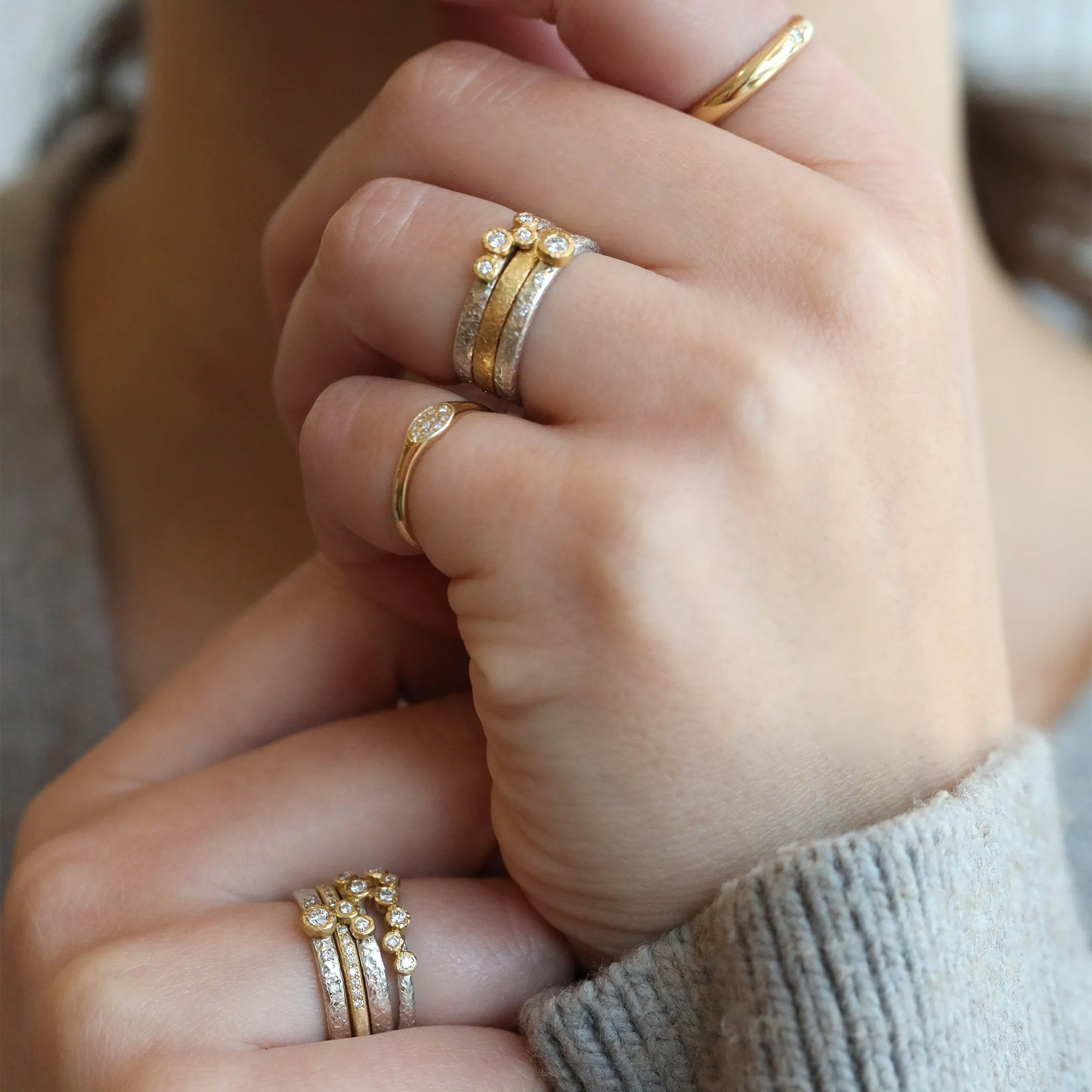 Gold Small Oval Signet Pinky Ring with Pave Diamonds