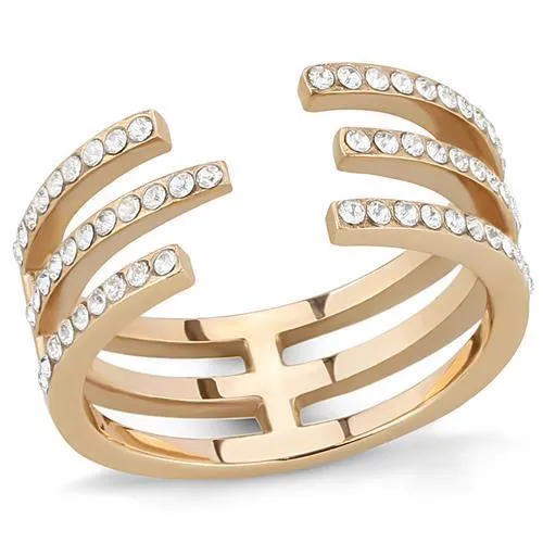 Gold Spaced Stainless Steel Synthetic Crystal Ring