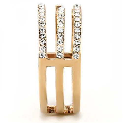 Gold Spaced Stainless Steel Synthetic Crystal Ring