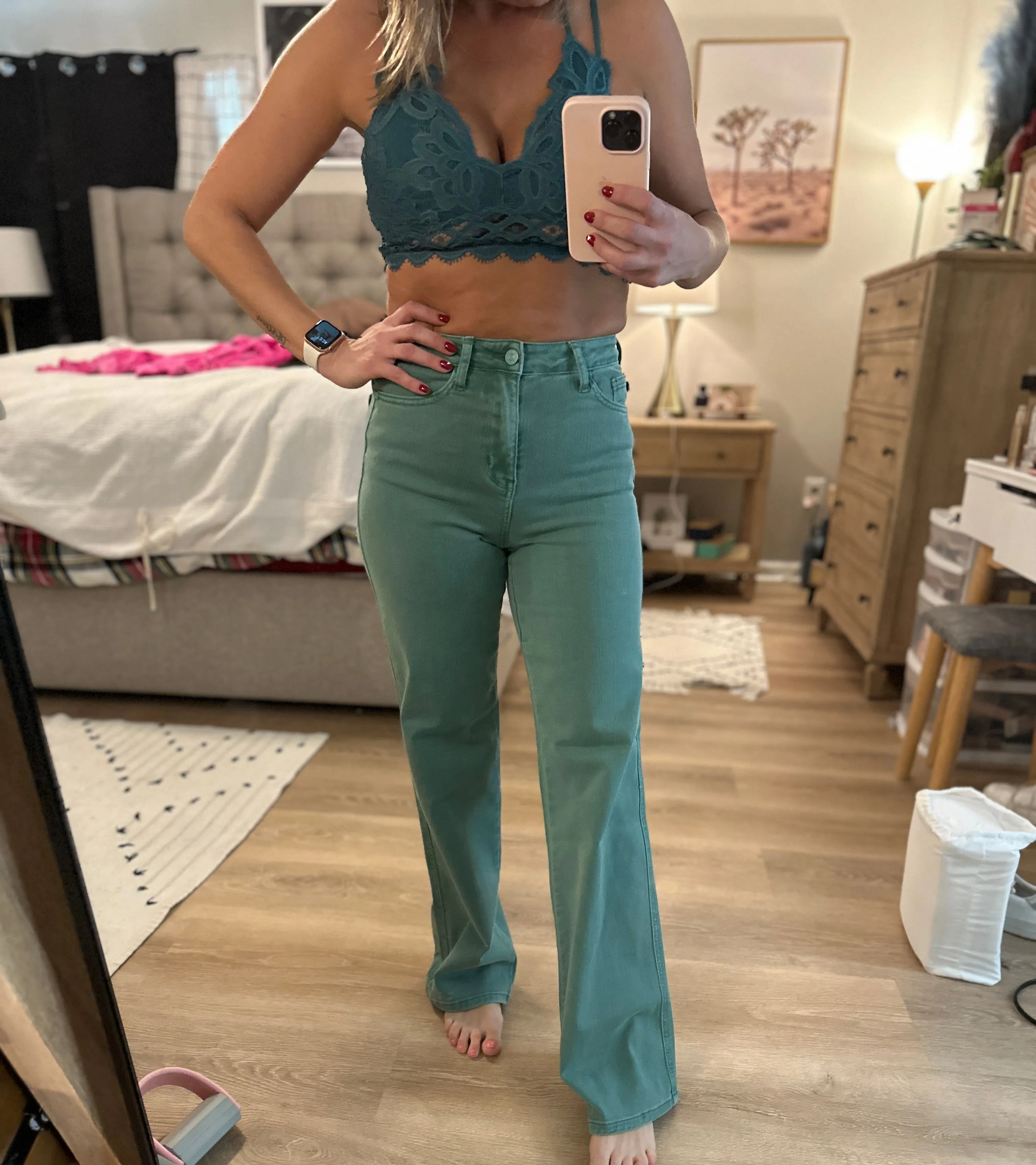 High Waist Green 90's Straight Leg