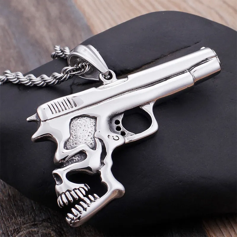 Hip Hop Pistol Skull Pendant Necklace