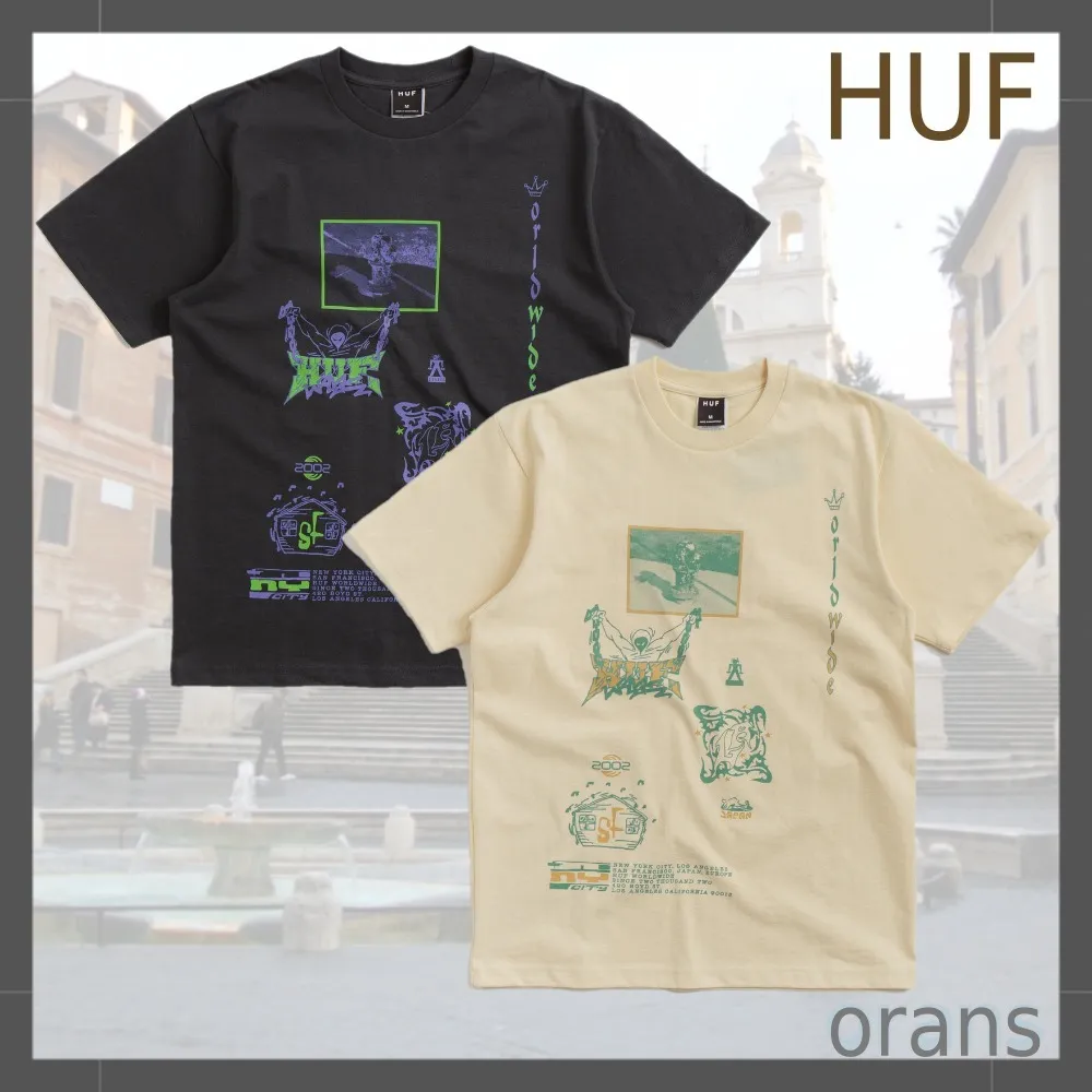 HUF  |Crew Neck Unisex Blended Fabrics Street Style Plain Cotton