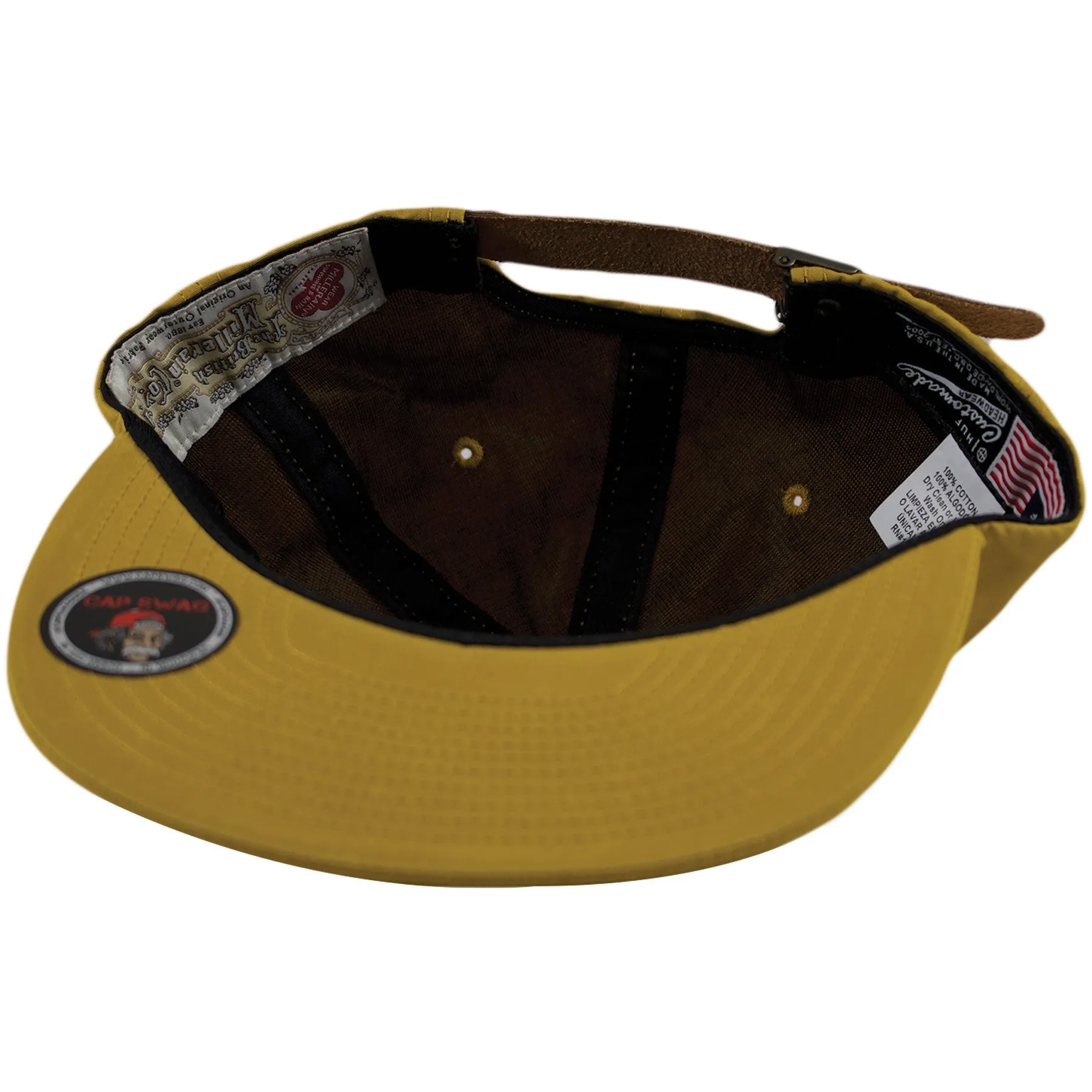 Huf Mustard Yellow British Millerain 6 Panel Leather Strapback Hat