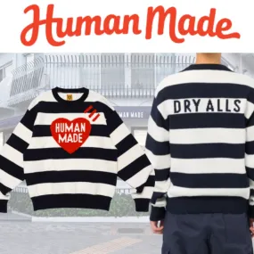 HUMAN MADE  |Crew Neck Stripes Heart Casual Style Unisex Street Style