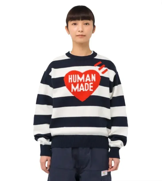 HUMAN MADE  |Crew Neck Stripes Heart Casual Style Unisex Street Style