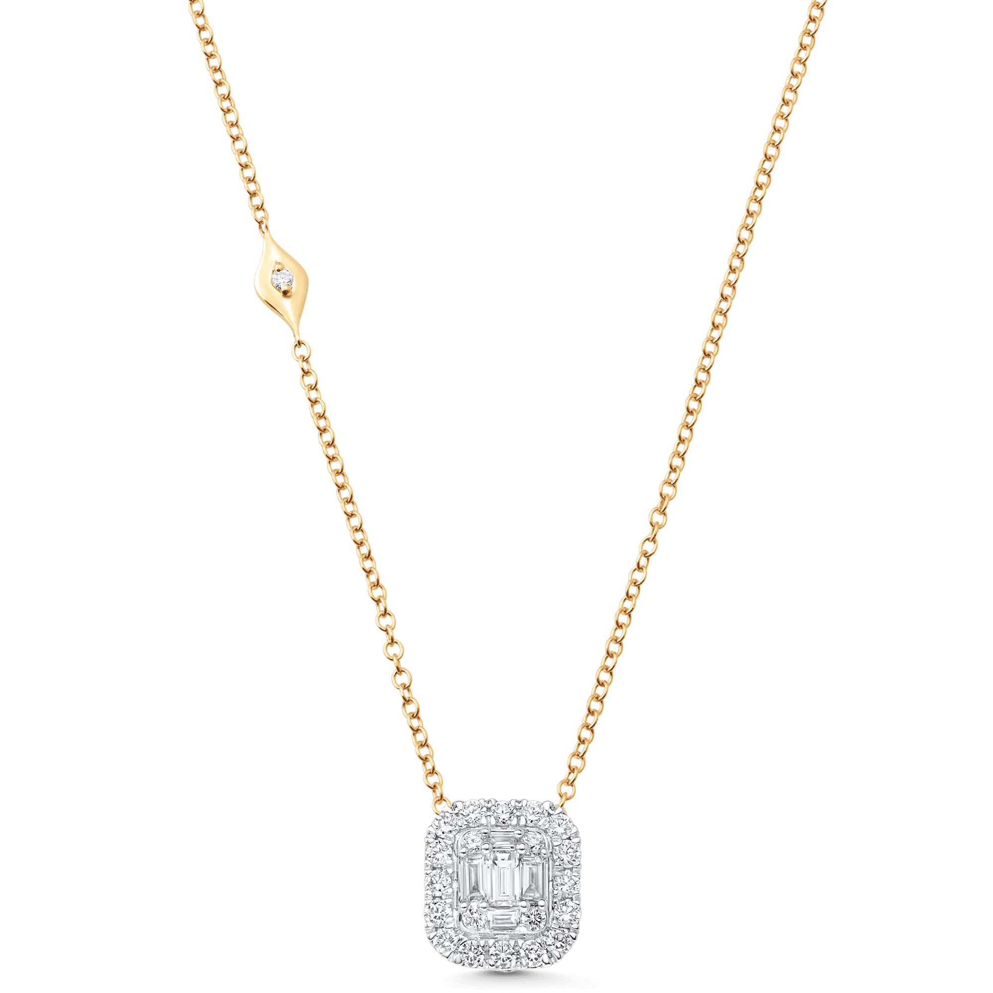 Illusion Emerald Cut Diamond Halo Necklace