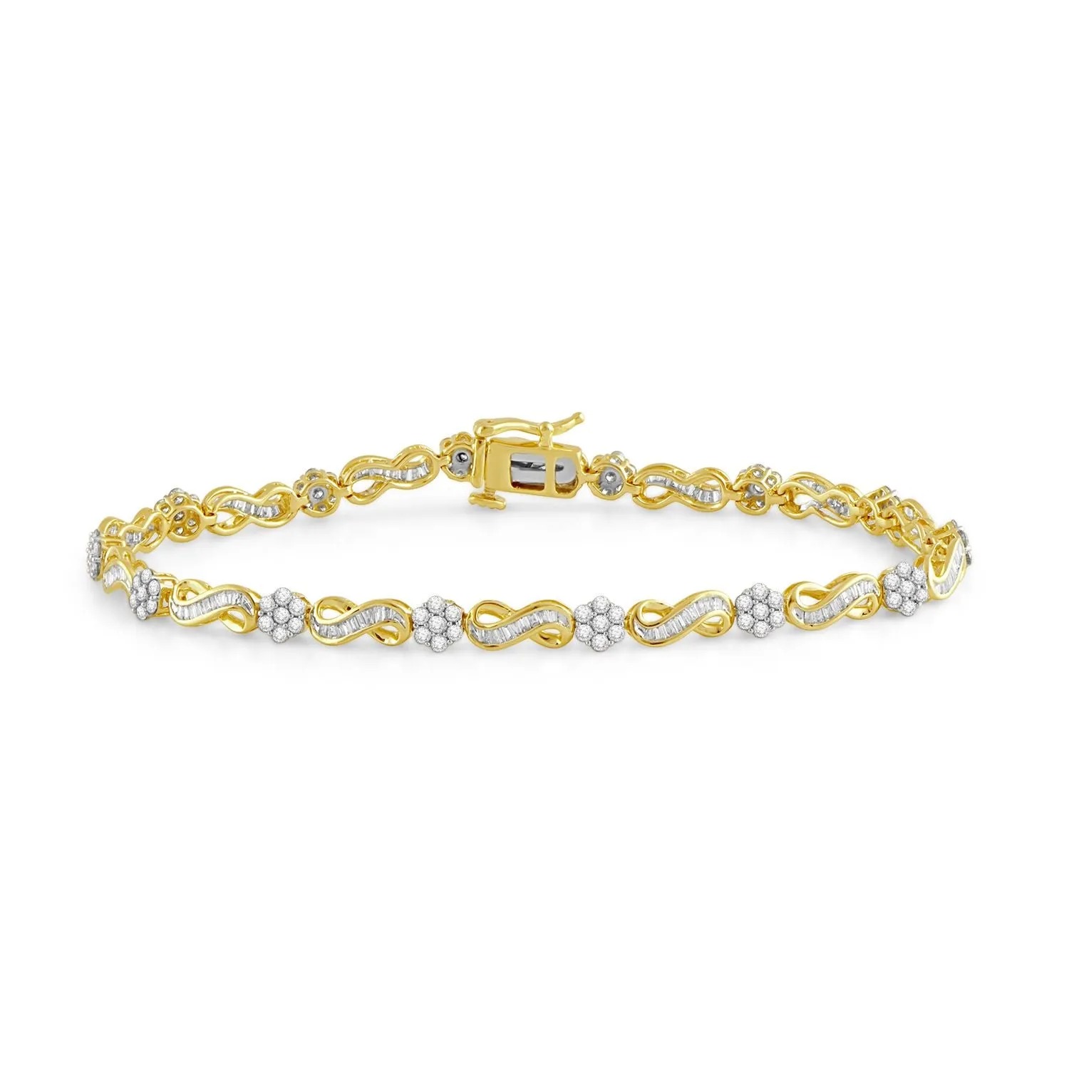 Jewelili 10K Yellow Gold With 2.0 CTTW Diamonds Infinity Bracelet, 7.25