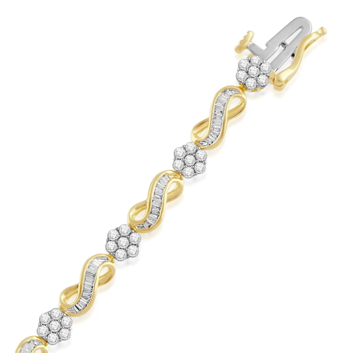 Jewelili 10K Yellow Gold With 2.0 CTTW Diamonds Infinity Bracelet, 7.25