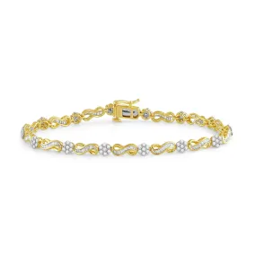 Jewelili 10K Yellow Gold With 2.0 CTTW Diamonds Infinity Bracelet, 7.25