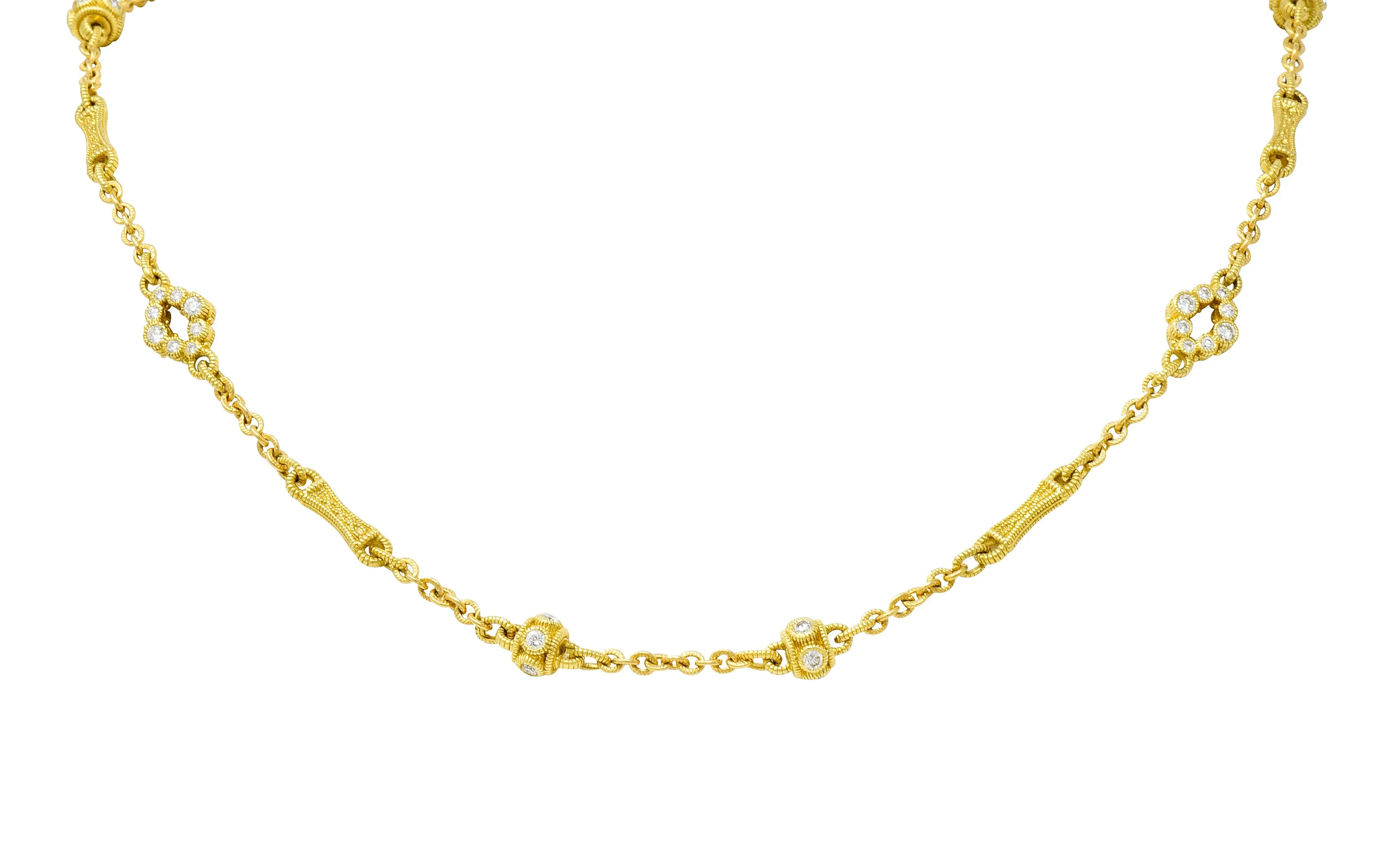 Judith Ripka Contemporary 1.40 CTW Diamond 18 Karat Gold Station Necklace