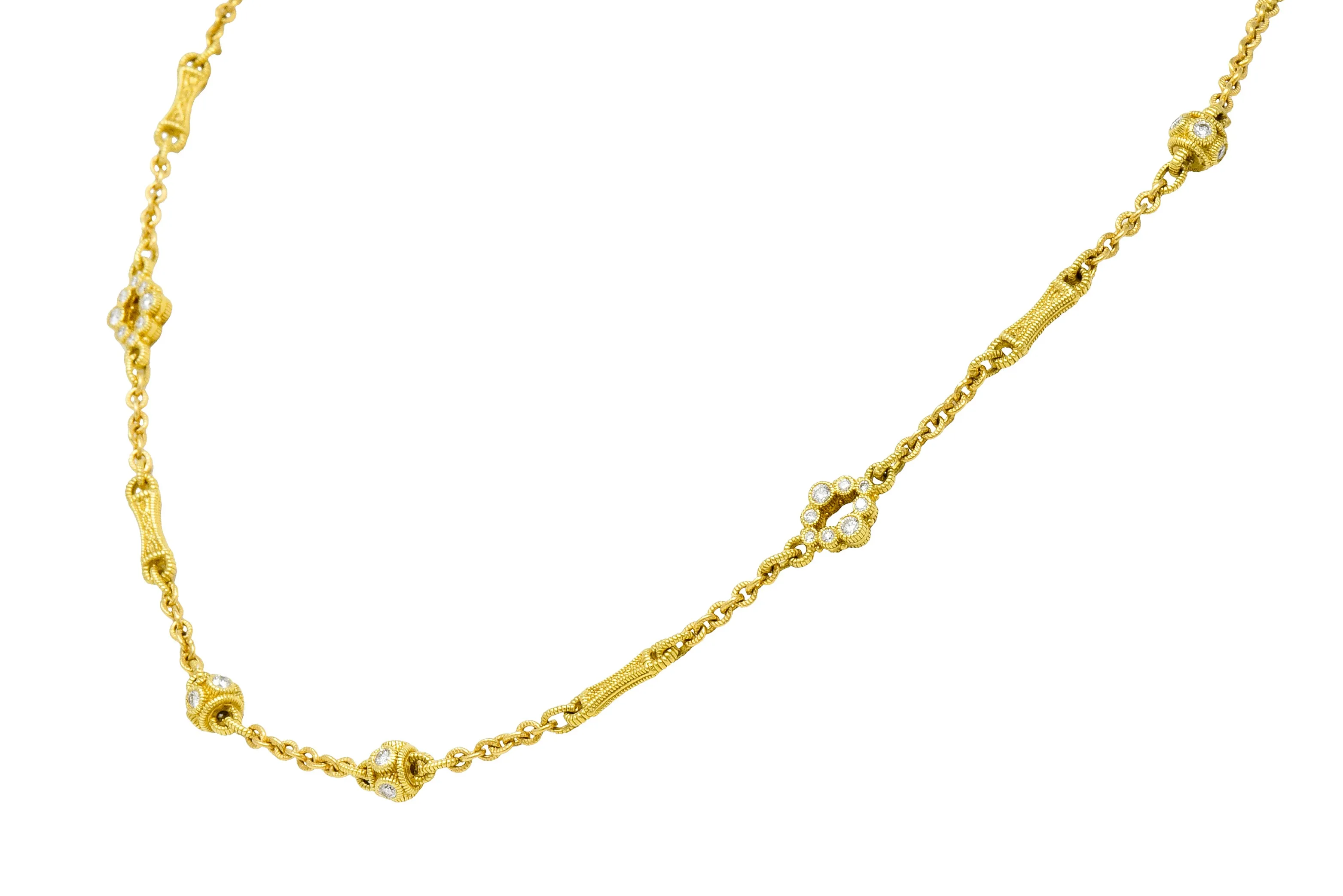 Judith Ripka Contemporary 1.40 CTW Diamond 18 Karat Gold Station Necklace