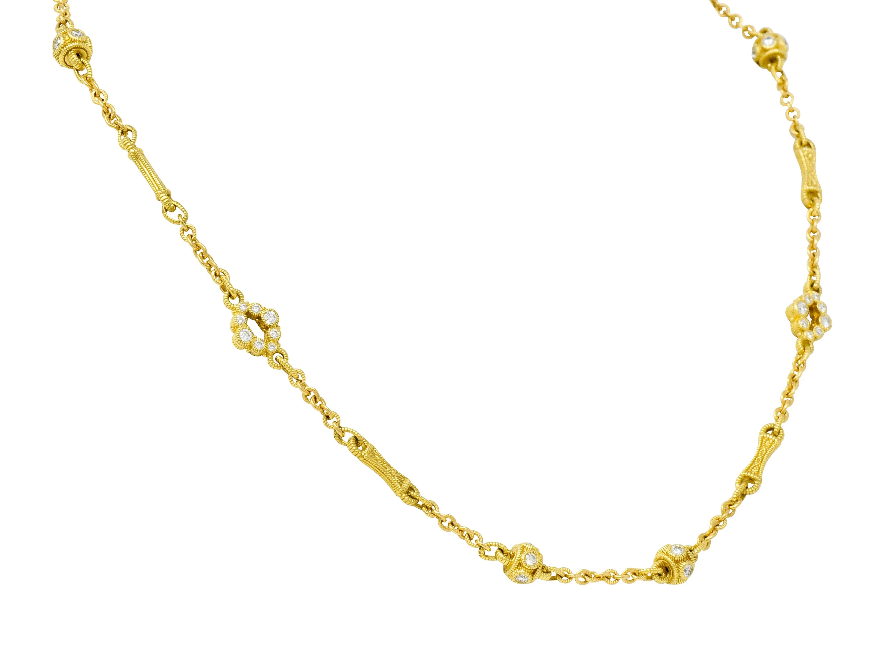 Judith Ripka Contemporary 1.40 CTW Diamond 18 Karat Gold Station Necklace