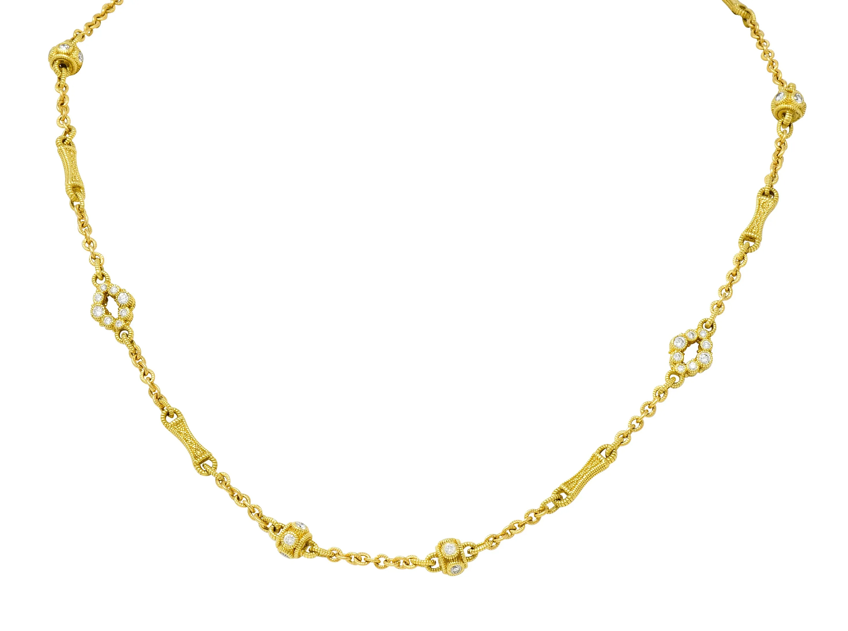 Judith Ripka Contemporary 1.40 CTW Diamond 18 Karat Gold Station Necklace