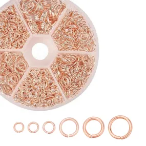 Jump Rings, Iron, Round, Open, Assorted, Rose Gold, 4-10x0.7-1mm, Variety Pack