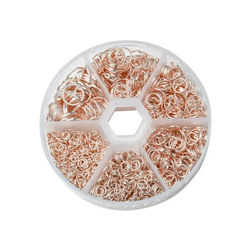 Jump Rings, Iron, Round, Open, Assorted, Rose Gold, 4-10x0.7-1mm, Variety Pack