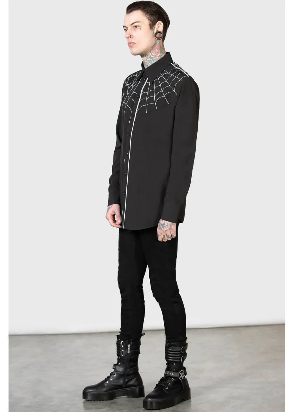 Killstar x Twin Temple Zachary Spiderweb Shirt Black