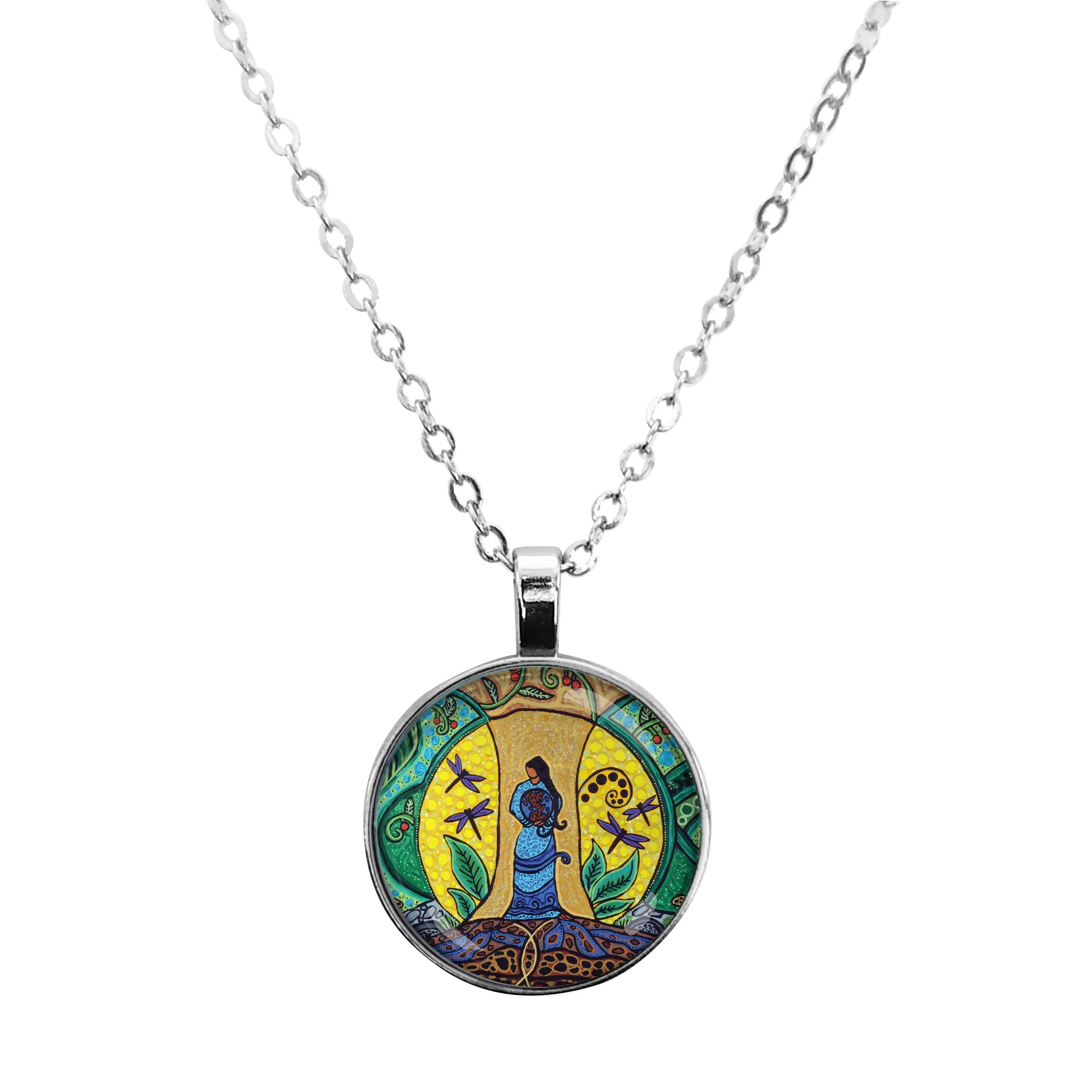 Leah Dorion Strong Earth Woman Dome Glass Necklace