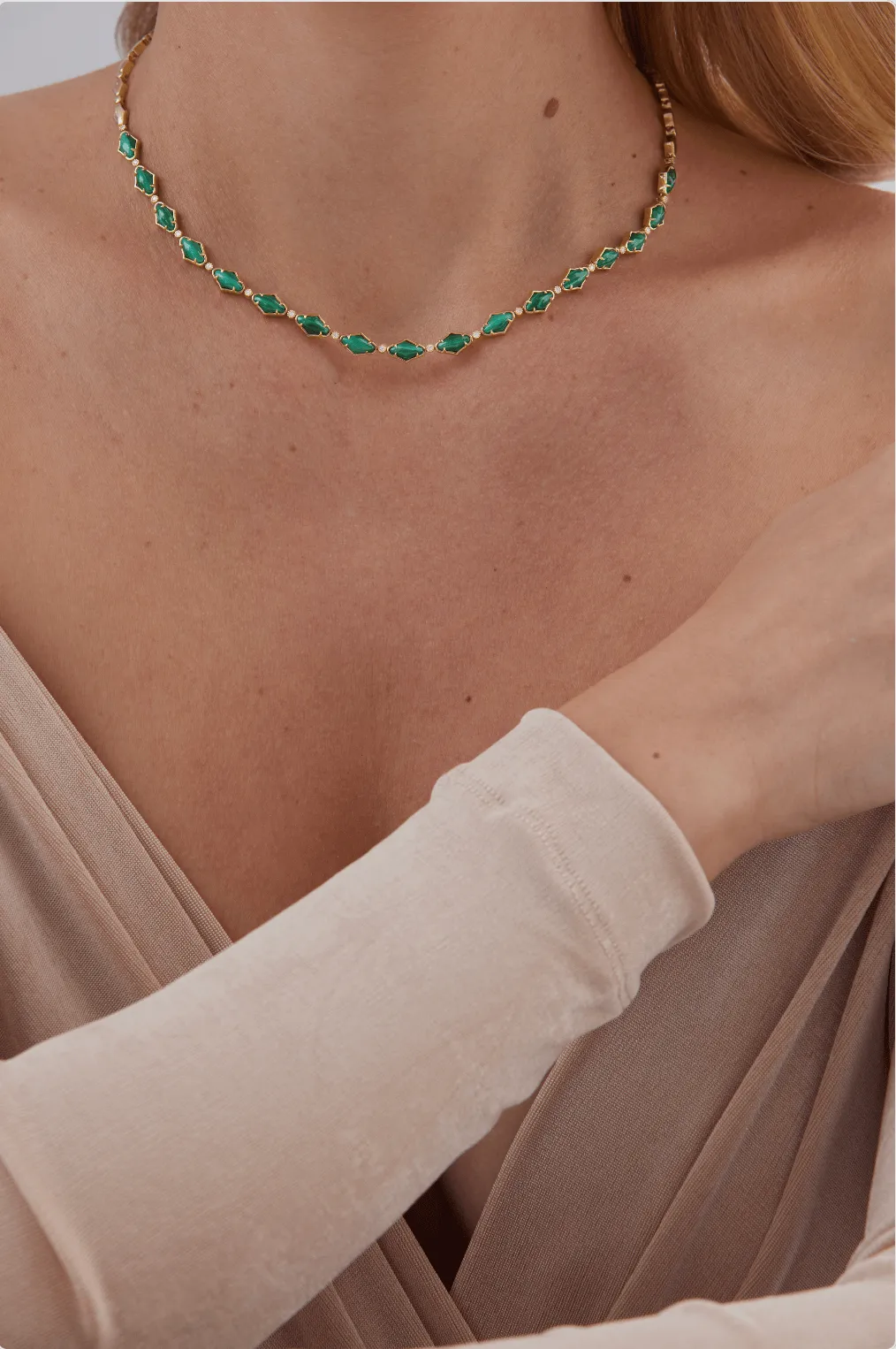 Lucia Malachite and Gold Choker Necklace