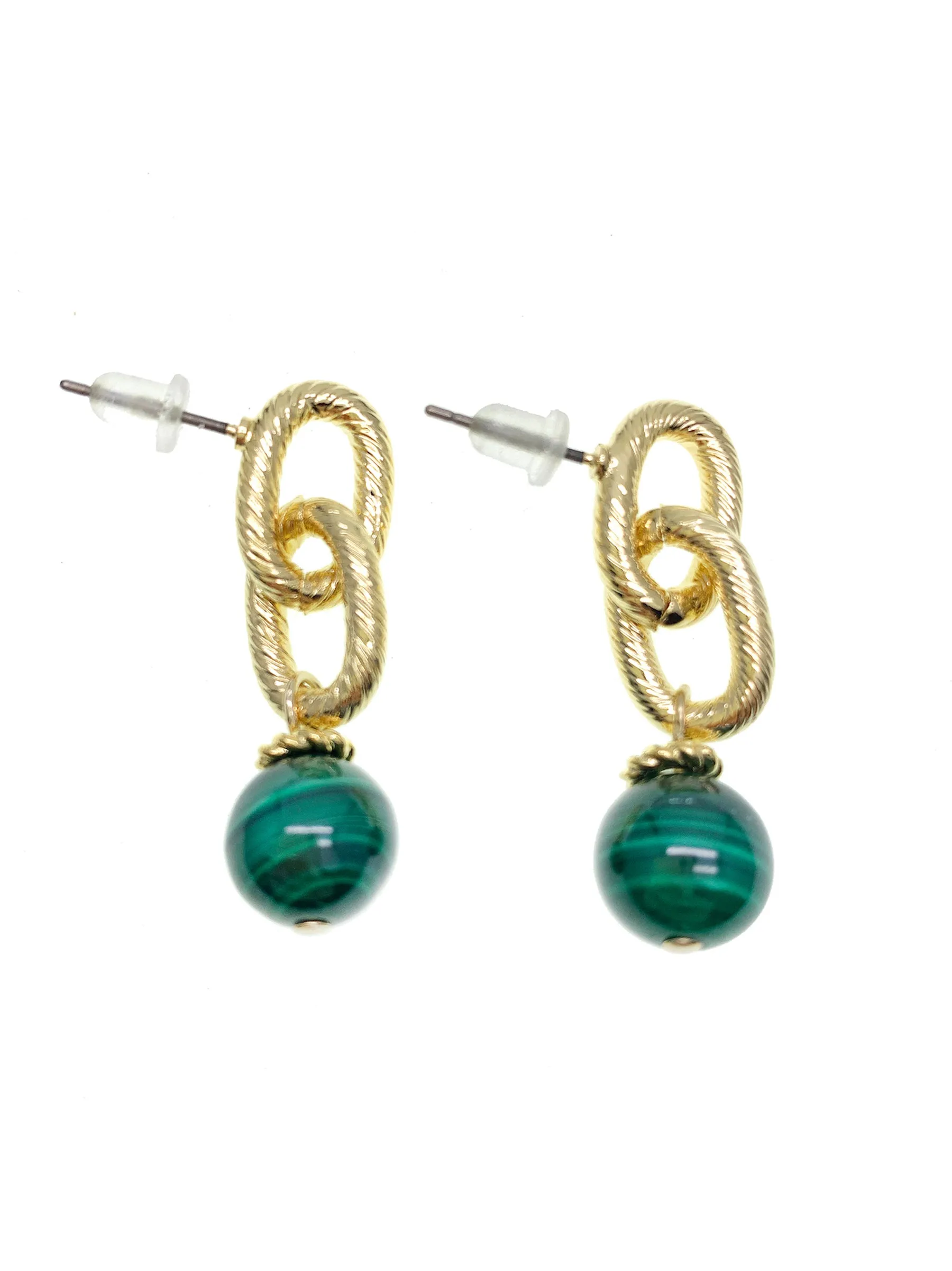 Malachite Chain Minimalist Earrings GE013