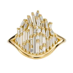 ORDER ONLY: 18K Gold Gentle Wave Baguette Diamond Cluster Ring